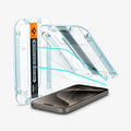 AGL06892 - iPhone 15 Pro Screen Protector EZ FIT GLAS.tR (Sensor Protection) showing the device, two screen protectors and ez fit tray