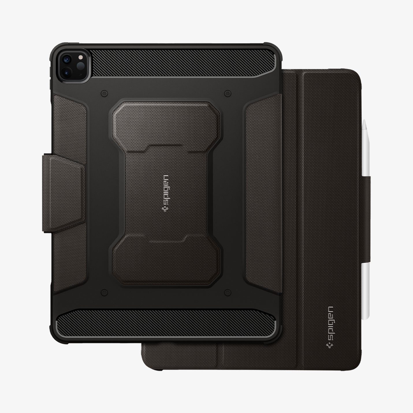 ACS01025 - iPad Pro 11-inch (2022) Rugged Armor Pro in Gunmetal showing the back and partial front with s-pen attached