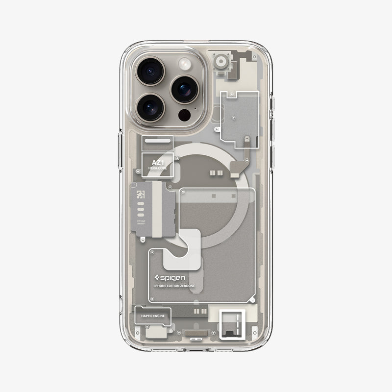 ACS07211 - iPhone 15 Pro Max Case Ultra Hybrid Zero One (MagFit) in Zero One Natural Titanium showing the back