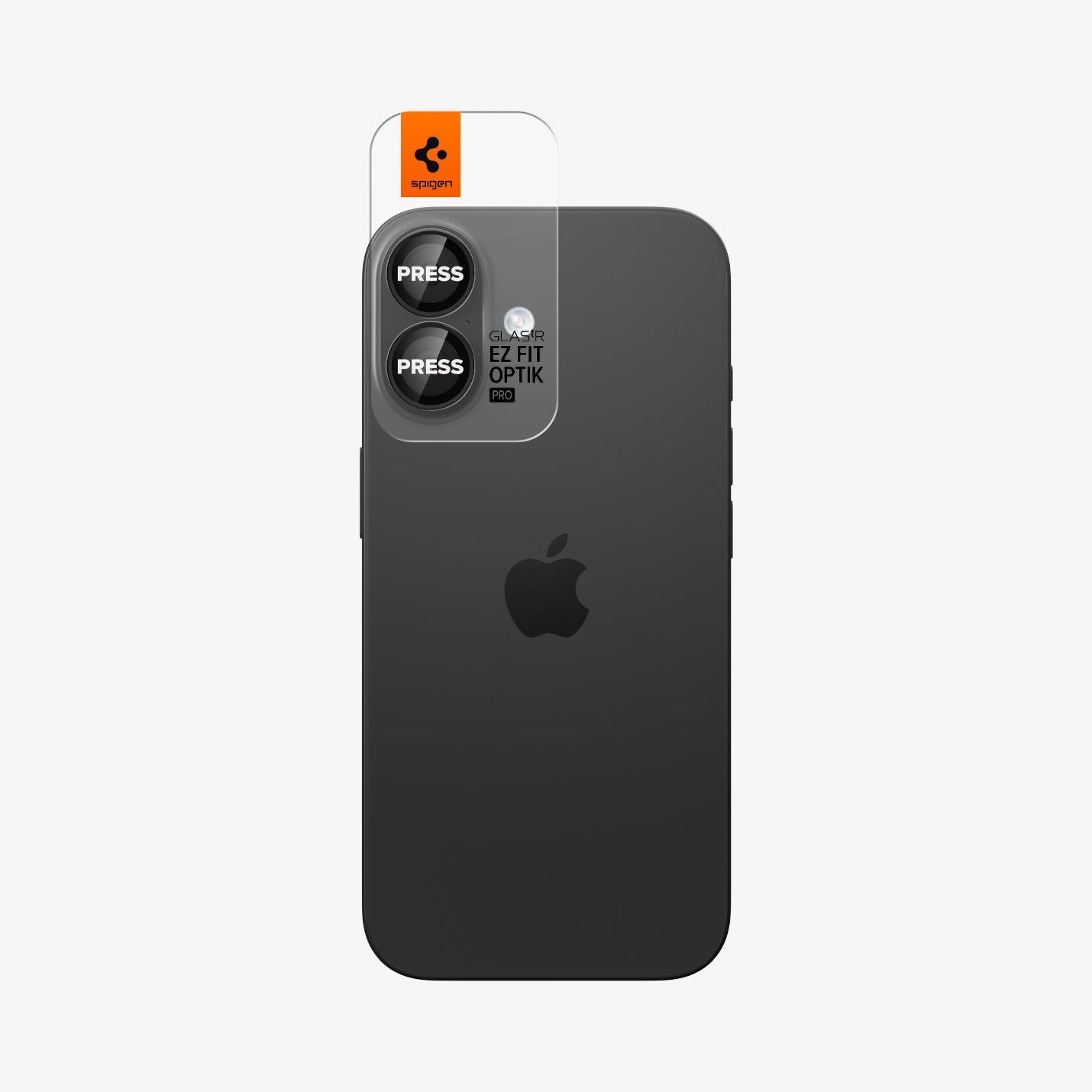 AGL07921 - iPhone 17 Optik Pro EZ Fit Lens Protector in black showing the back with ez fit tray installed on lens