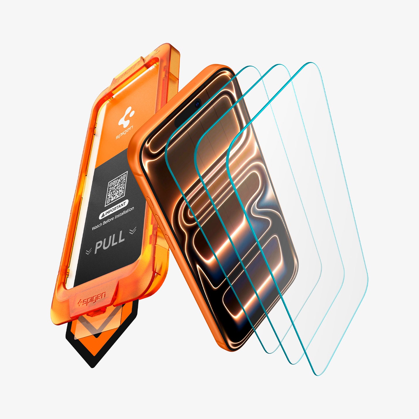 AGL10099 - iPhone 17 Pro Max - Glas.tR AlignMaster S showing the device, alignmaster tray, three screen protectors