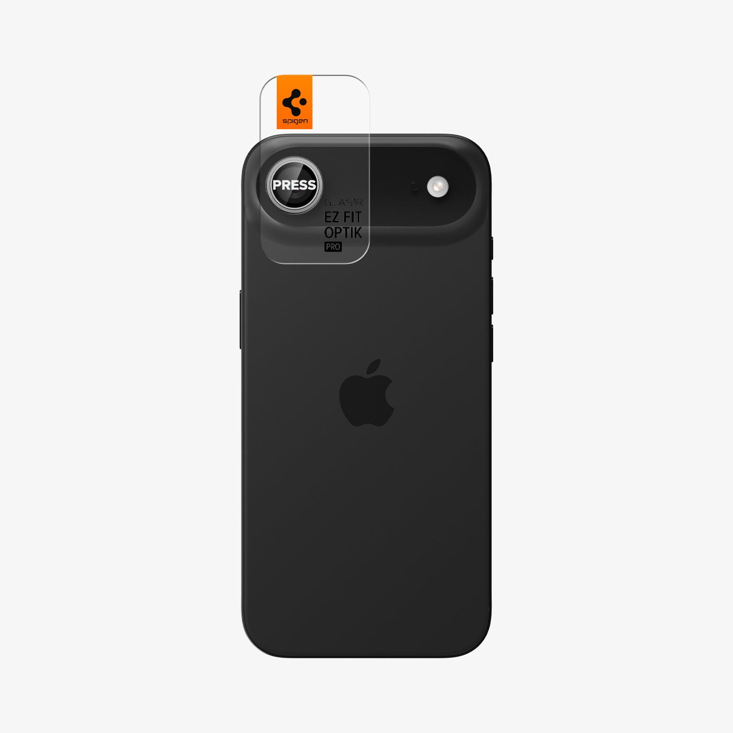 AGL10132 - iPhone 17 Air Optik Pro EZ Fit Lens Protector in silver showing the back with ez fit tray installed on lens