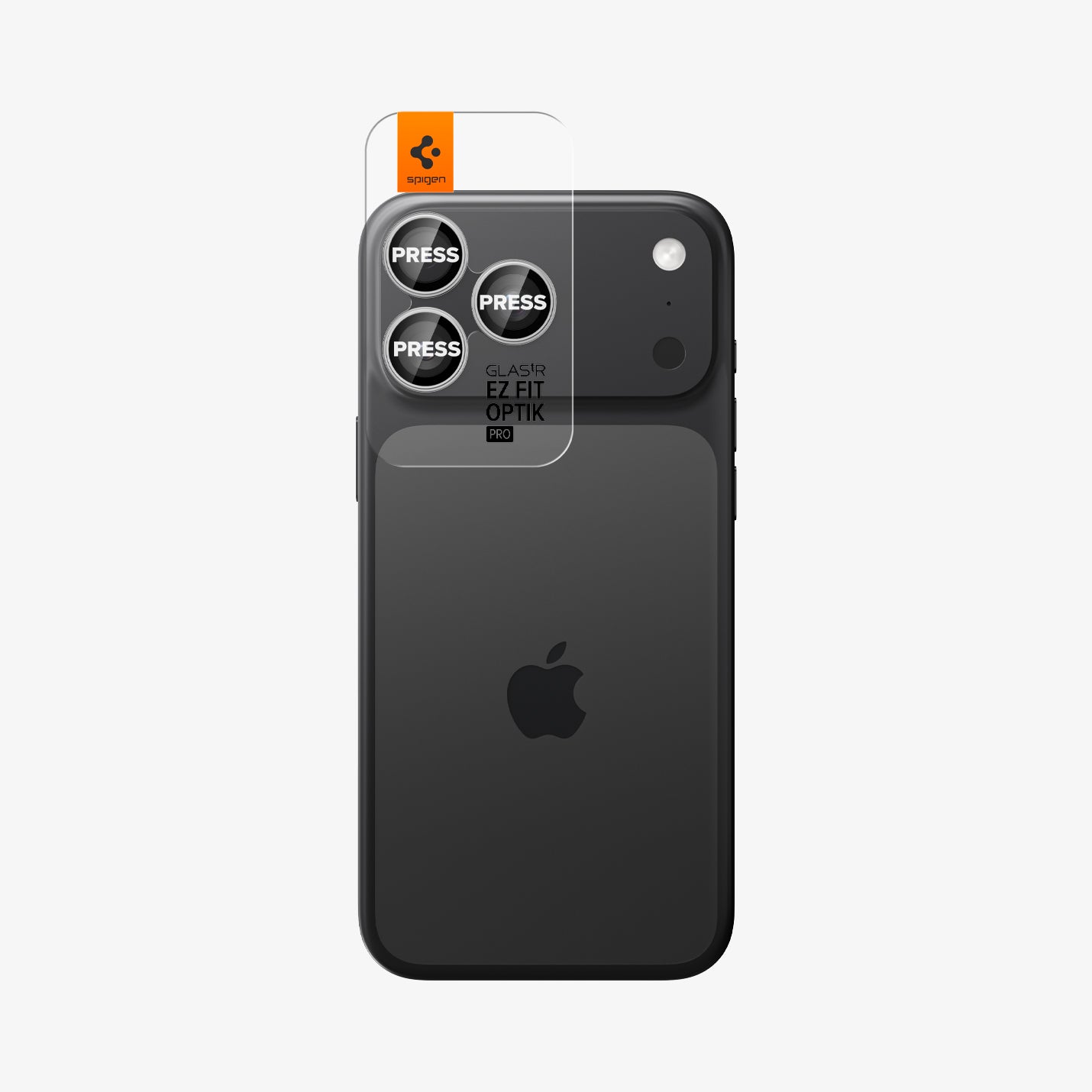 AGL10124 - iPhone 17 Pro Max Optik Pro EZ Fit Lens Protector in silver showing the back with ez fit tray installed on lens