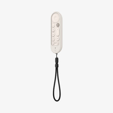 ACS07975 - Google TV Streamer Silicone Fit Voice Remote in Porcelain showing the front, partial side with strap