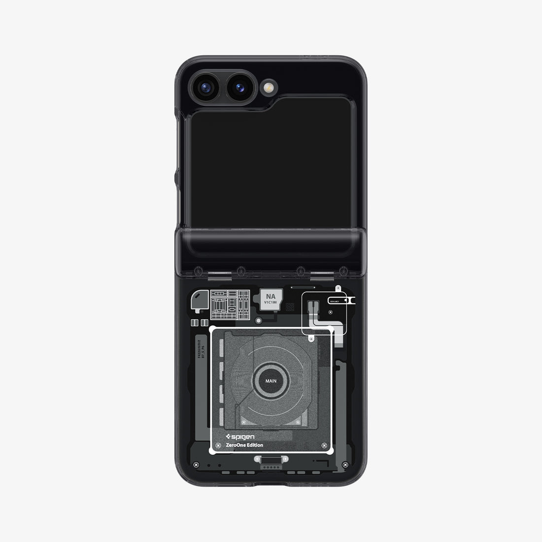 ACS08289 - Galaxy Z Flip 7 FE Case Ultra Hybrid Pro Zero One in Zero One showing the half back and half front