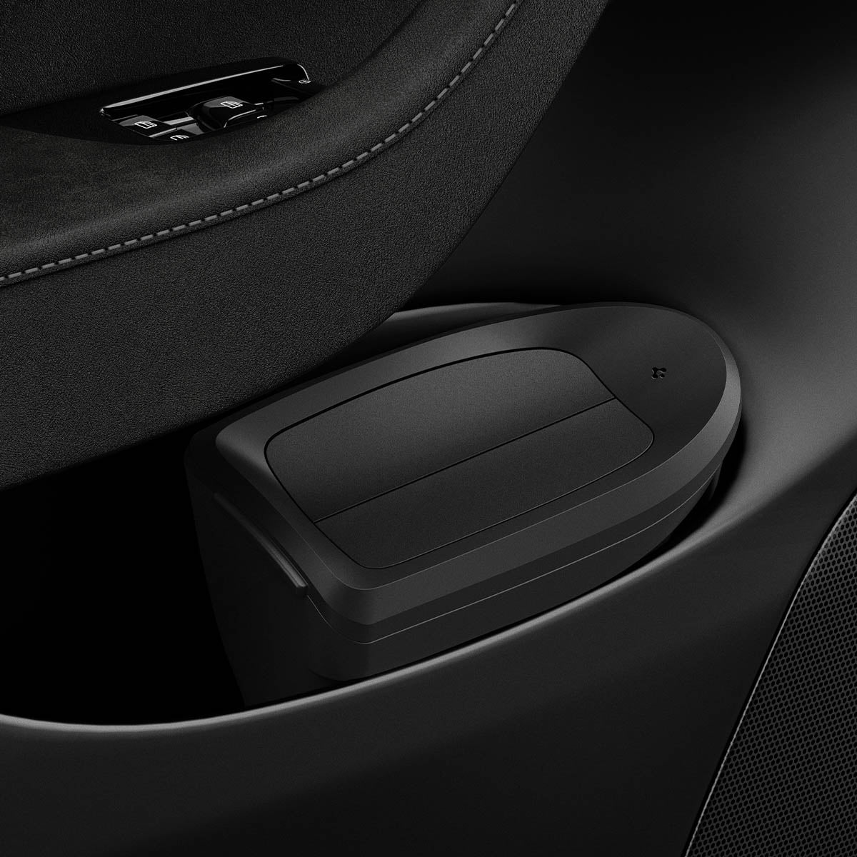 ACP09183 – Tesla Model Y Car Trash Bin in black showing installed inside of car