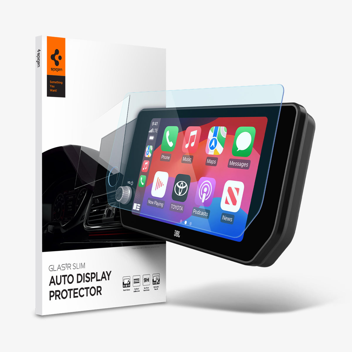 AGL07237 - Toyota Rav 4 10.5" Screen Protector GLAS.tR SLIM showing the touch screen display, screen protector and packaging