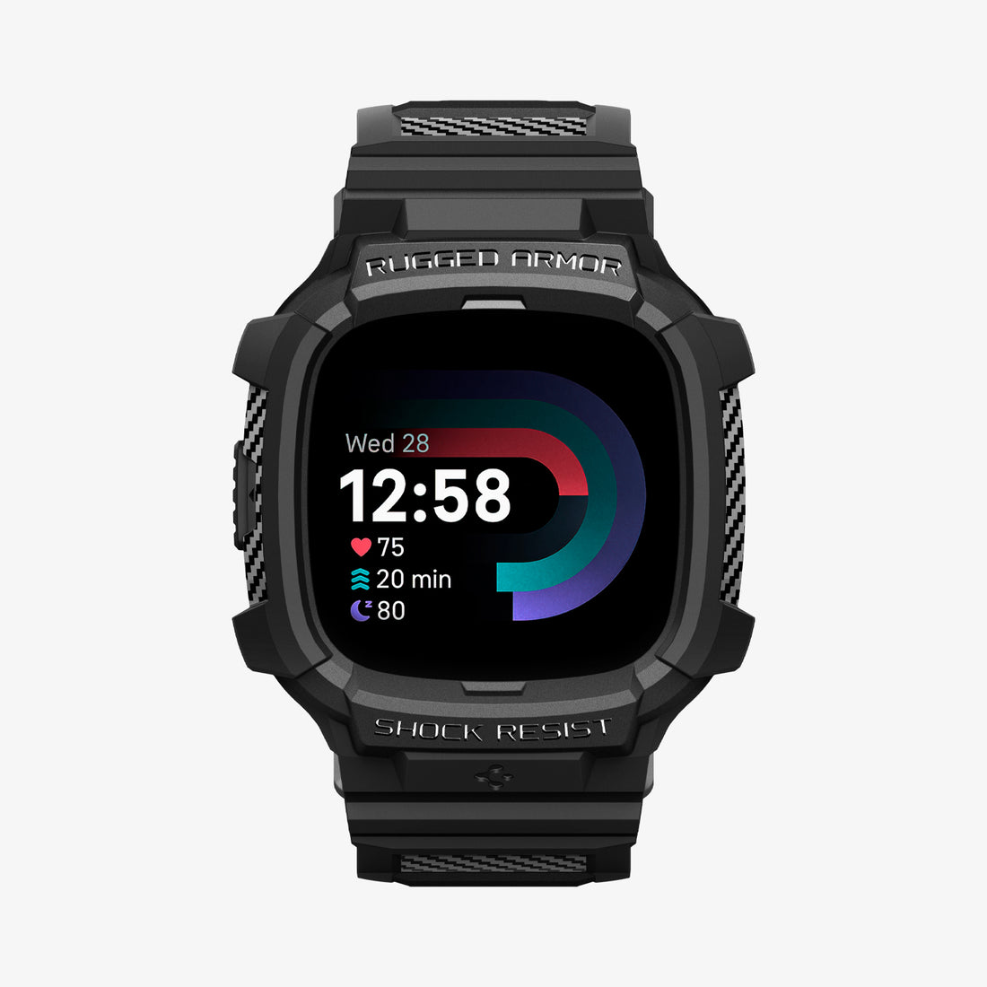 ACS05296 - Fitbit Versa 4 Band Rugged Armor Pro in black showing the front