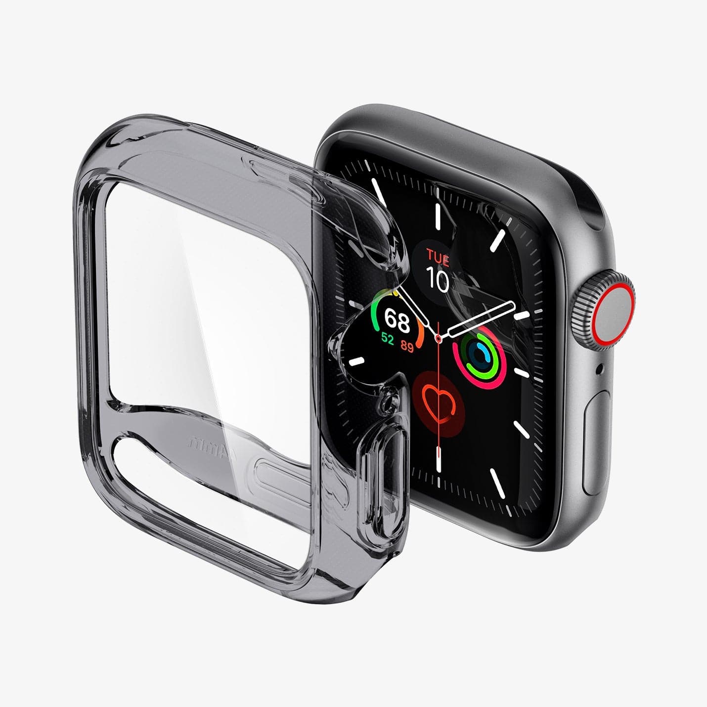 ACS01838 - Apple Watch Series (44mm) Case Ultra Hybrid in space crystal showing the case hovering in front of watch face