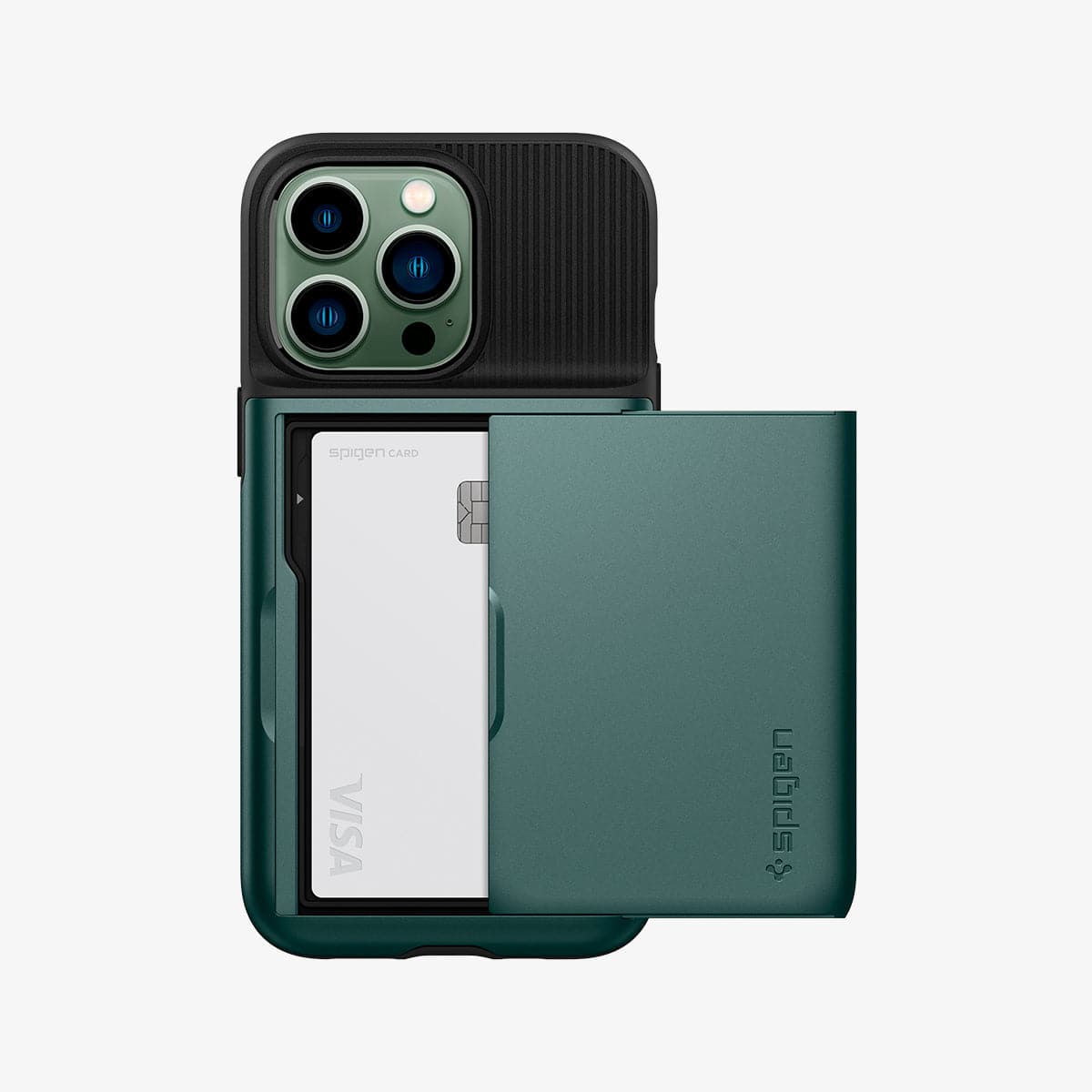 ACS04561 - iPhone 13 Pro Case Slim Armor CS in midnight green showing the back with card in slot