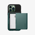 ACS04561 - iPhone 13 Pro Case Slim Armor CS in midnight green showing the back with card in slot