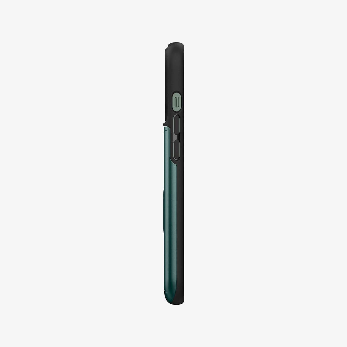ACS04561 - iPhone 13 Pro Case Slim Armor CS in midnight green showing the side with volume controls