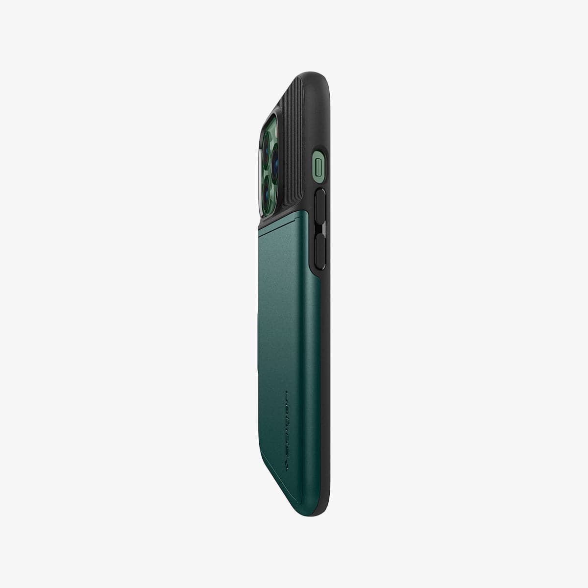 ACS04561 - iPhone 13 Pro Case Slim Armor CS in midnight green showing the side and partial back