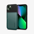 ACS04563 - iPhone 13 Case Slim Armor CS in midnight green showing the back and front