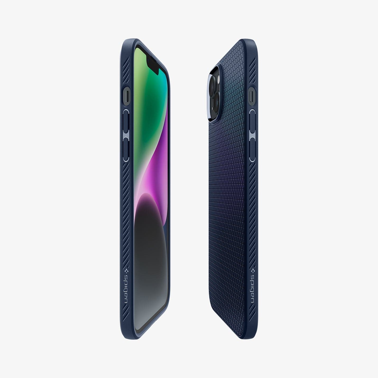 ACS04892 - iPhone 14 Plus Case Liquid Air in navy blue showing the sides, partial back and front