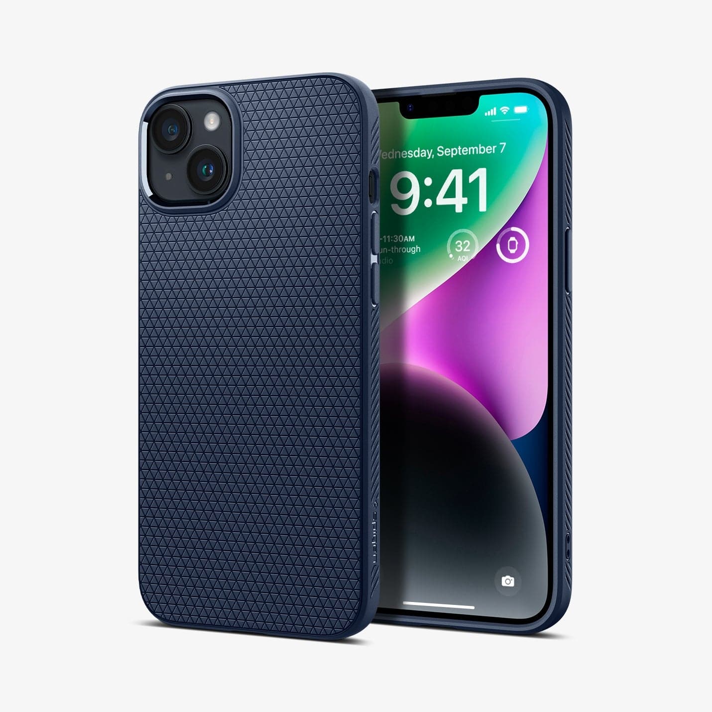 ACS05038 - iPhone 14 Case Liquid Air in navy blue showing the back and front
