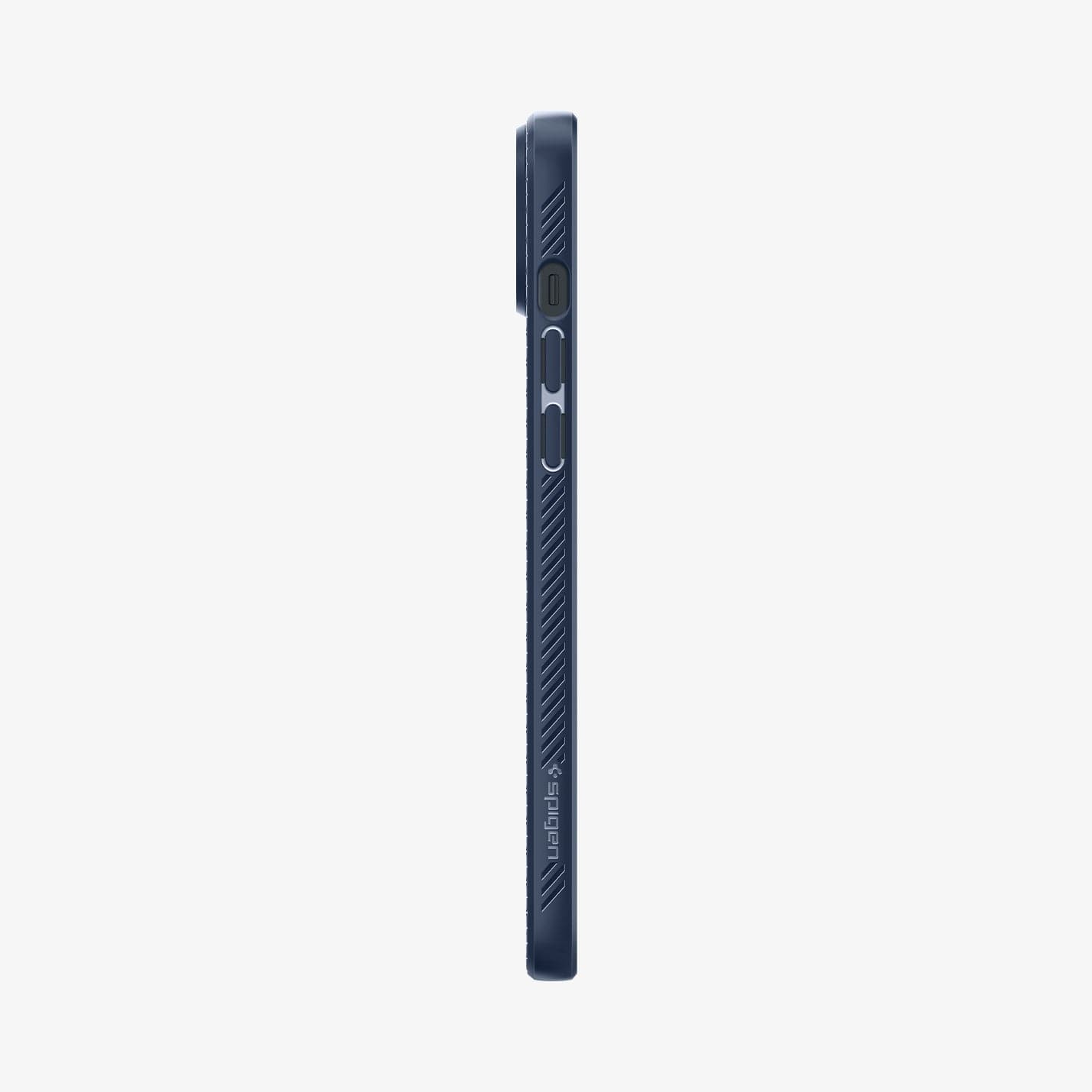 ACS05038 - iPhone 14 Case Liquid Air in navy blue showing the side with volume controls