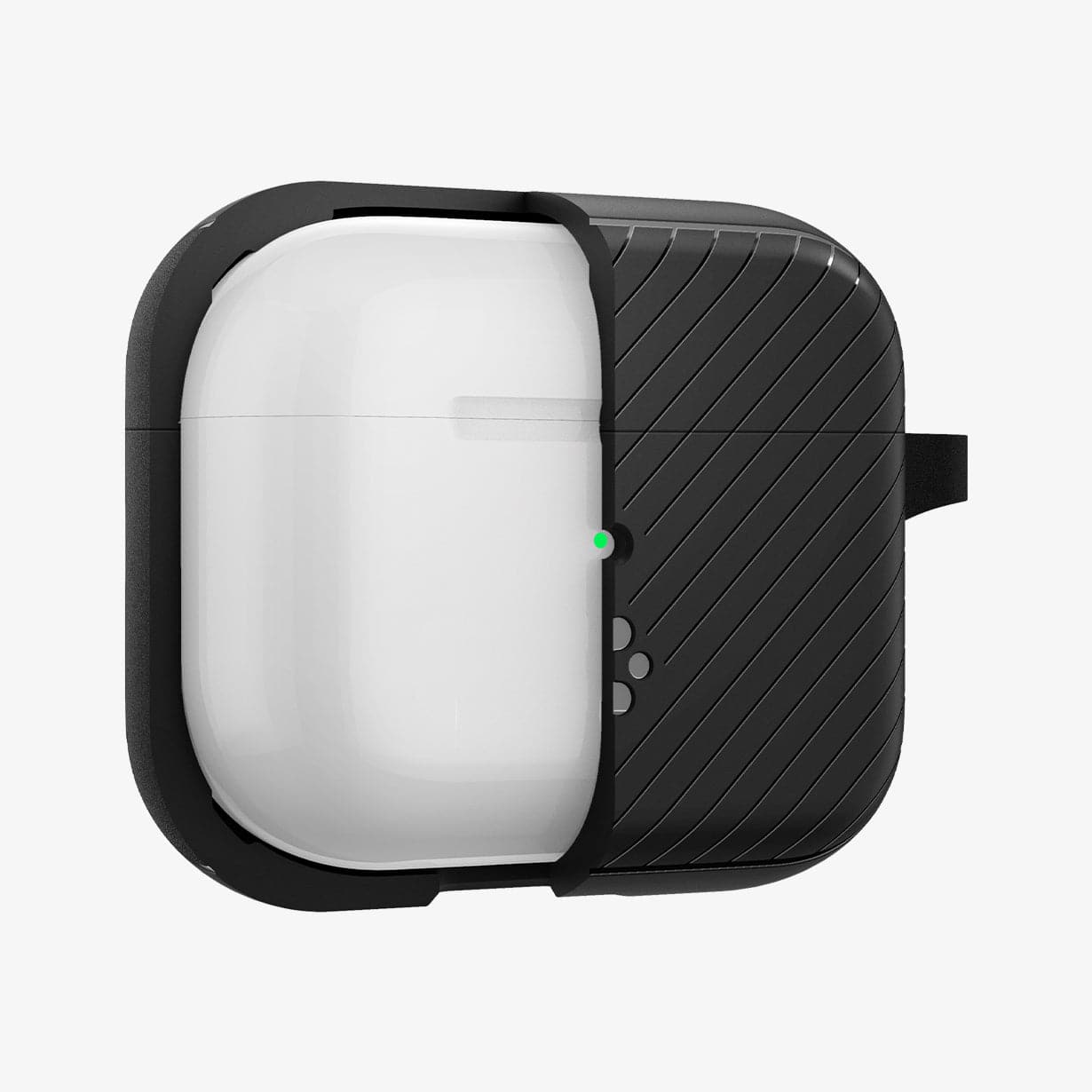 ACS03644 - Airpods 3 Mag Armor in black showing the front with case cut half open