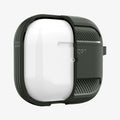 ASD01979 - Apple AirPods 3 Case Rugged Armor in military green showing the front with case cut half open