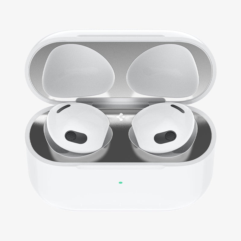 ASD01986 - Apple Airpods 3 Shine Shield in metallic silver showing the top view with AirPods inside