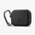 ACS05484 - Apple AirPods Pro 2 Case Mag Armor (MagFit) in matte black showing the front and side with carabiner