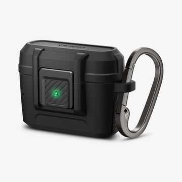ACS04755 - Apple AirPods Pro Case Lock Fit in matte black showing the front and side with carabiner