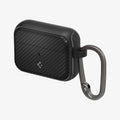 ACS03645 - Airpods Pro Mag Armor in black showing the front and side with carabiner