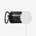 ACS03645 - Airpods Pro Mag Armor in black showing back with magsafe charger hovering behind