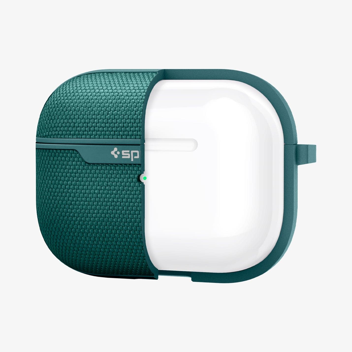 ASD00825 - Apple AirPods Pro Case Urban Fit in midnight green showing the front with case cut half open