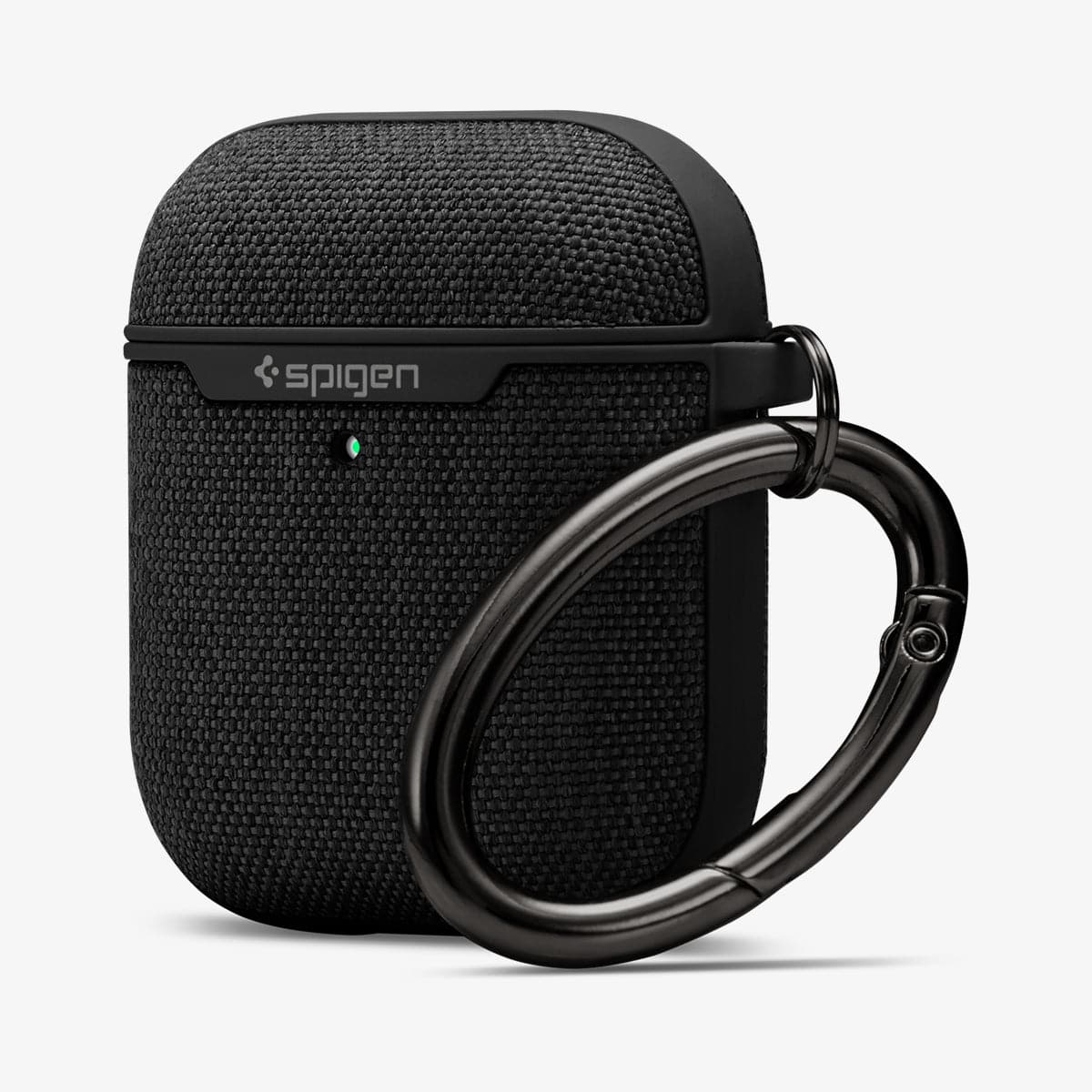 074CS27030 - Apple AirPods 1 / 2 Case Urban Fit in black showing the front, side and carabiner