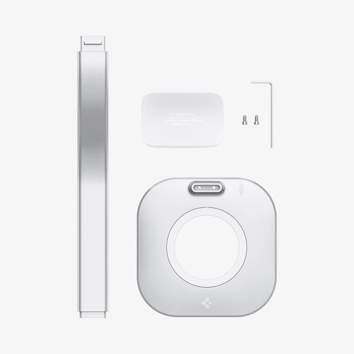 AMP02817 - Apple Airpods Max MagFit Stand in silver showing the multiple components of stand