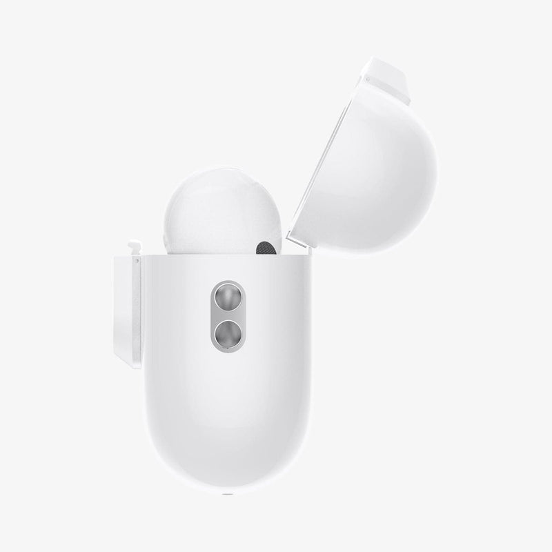 ASD06090 - Apple AirPods Pro / AirPods Pro 2 Case Lock Fit in white showing the side with top open and AirPods inside