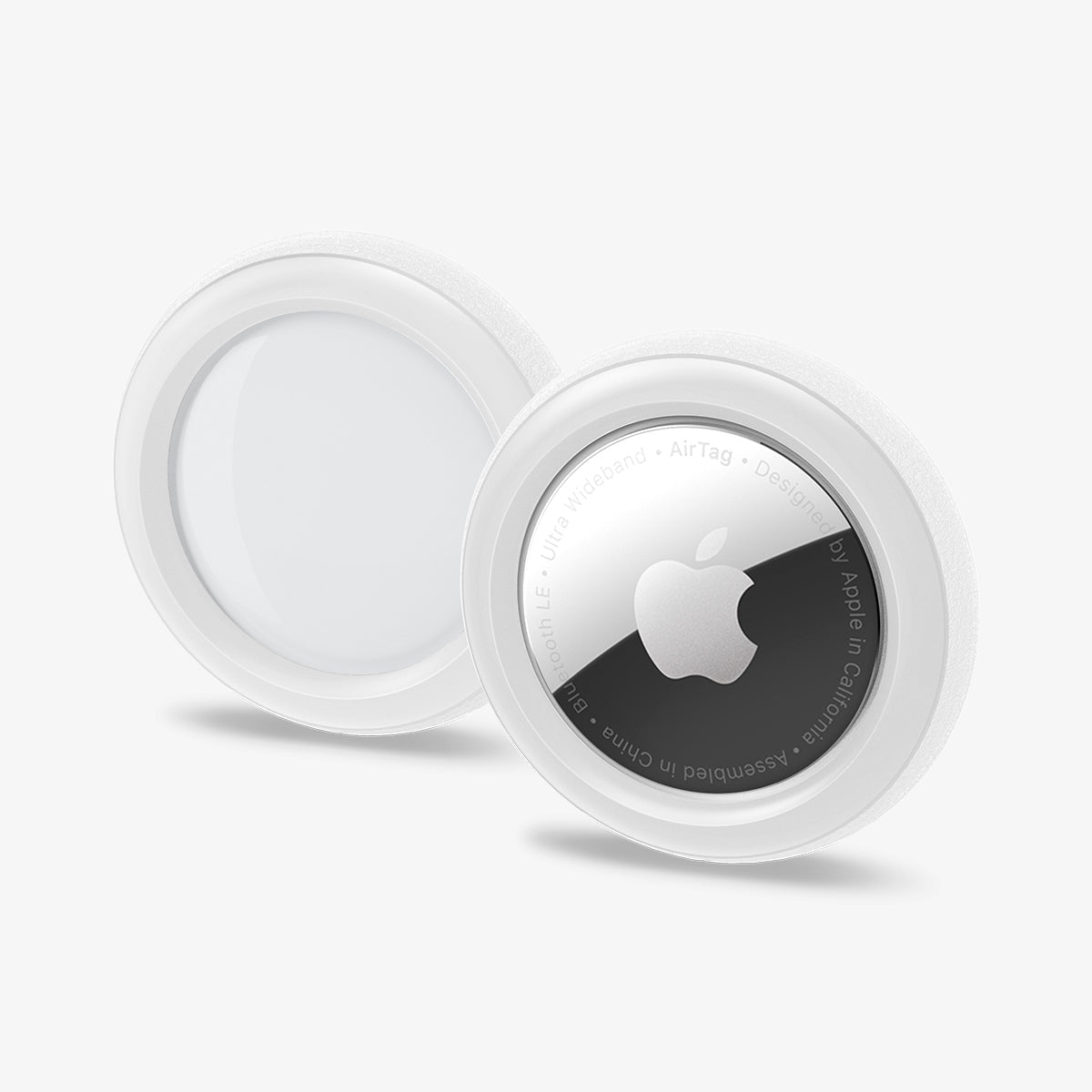 AHP03071 - Apple AirTag Case Silicone Fit in white showing the front and back