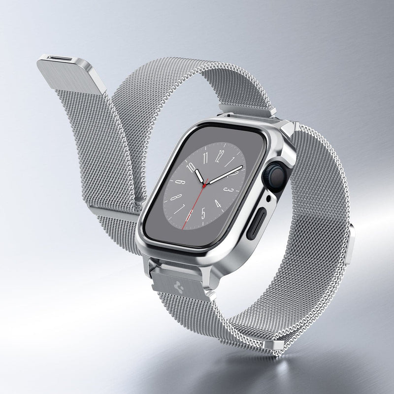 ACS04584 - Apple Watch Series (Apple Watch (45mm)) Case Metal Fit Pro in silver showing the front and back