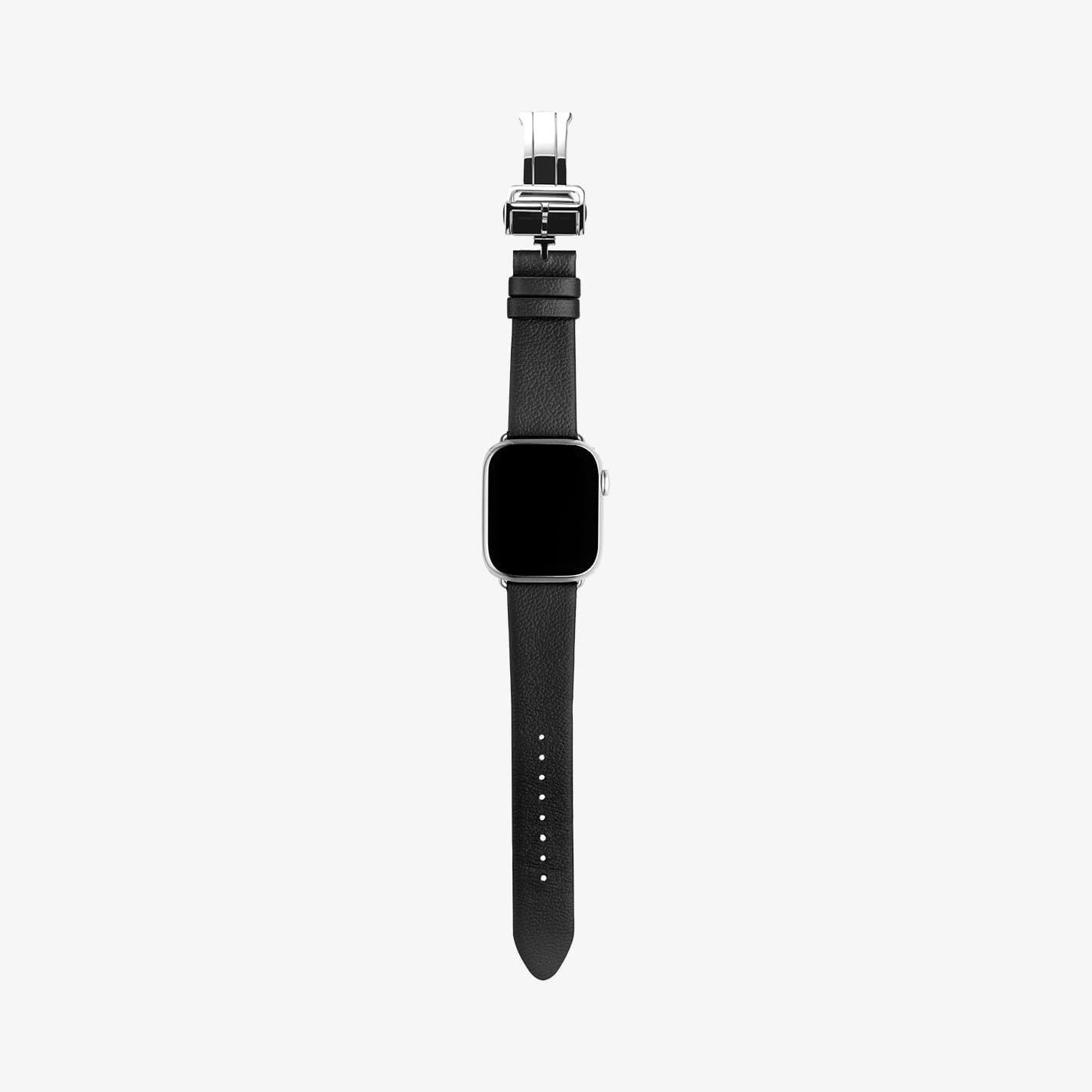 AMP06929 - Apple Watch (41mm)/Apple Watch (38mm) in black showing the front with watch band laid out flat