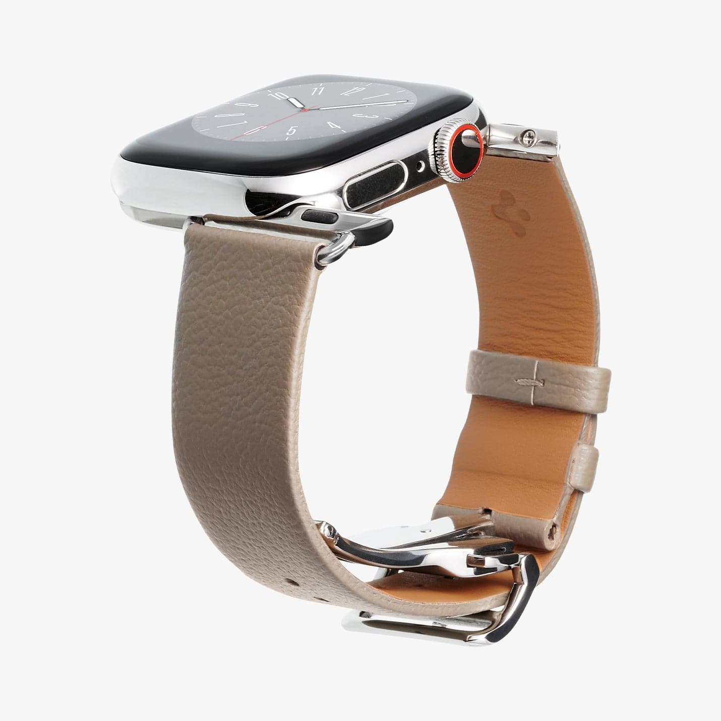 AMP06930 - Apple Watch (41mm)/Apple Watch (38mm) in etoupe showing the watch face being installed onto watch band