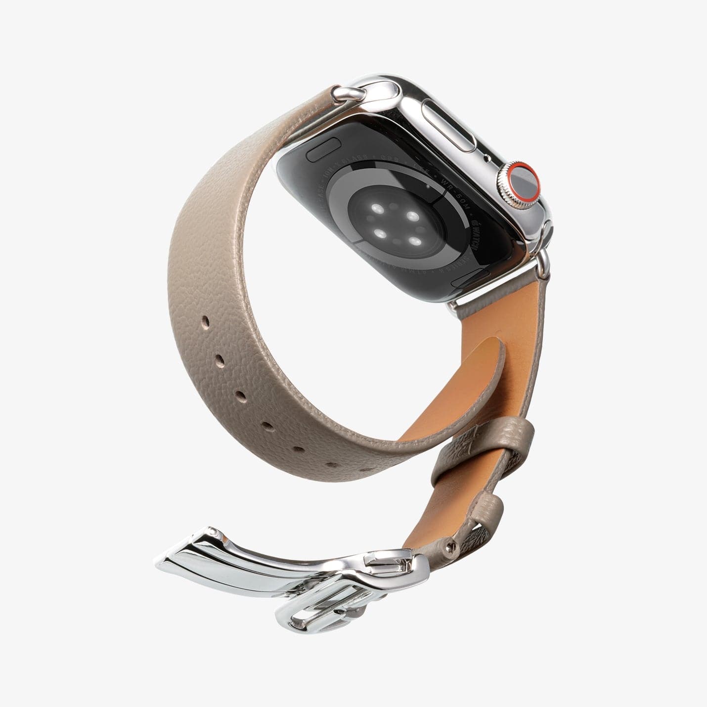AMP06930 - Apple Watch (41mm)/Apple Watch (38mm) in etoupe showing the back with watch band unclipped