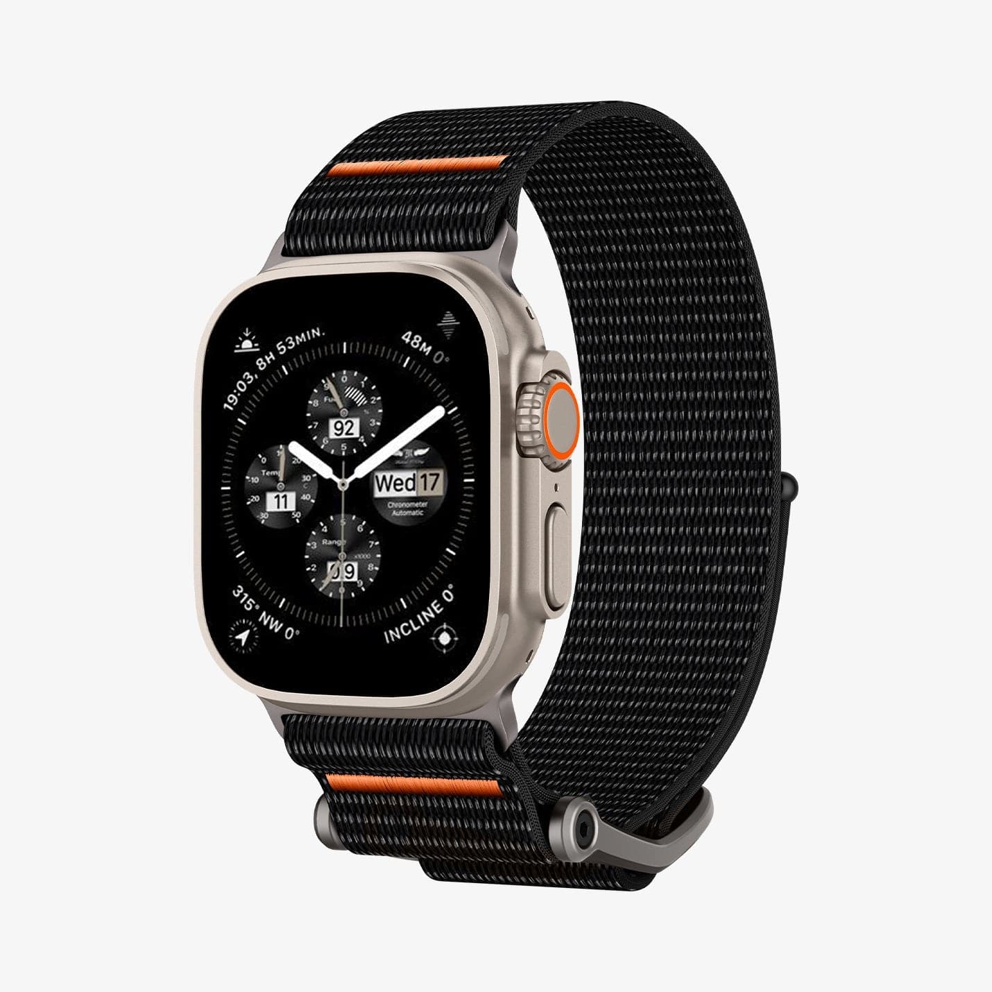 AMP05981 - Apple Watch (45mm) DuraPro Flex Ultra in Black showing the front and partial side and inner bottom