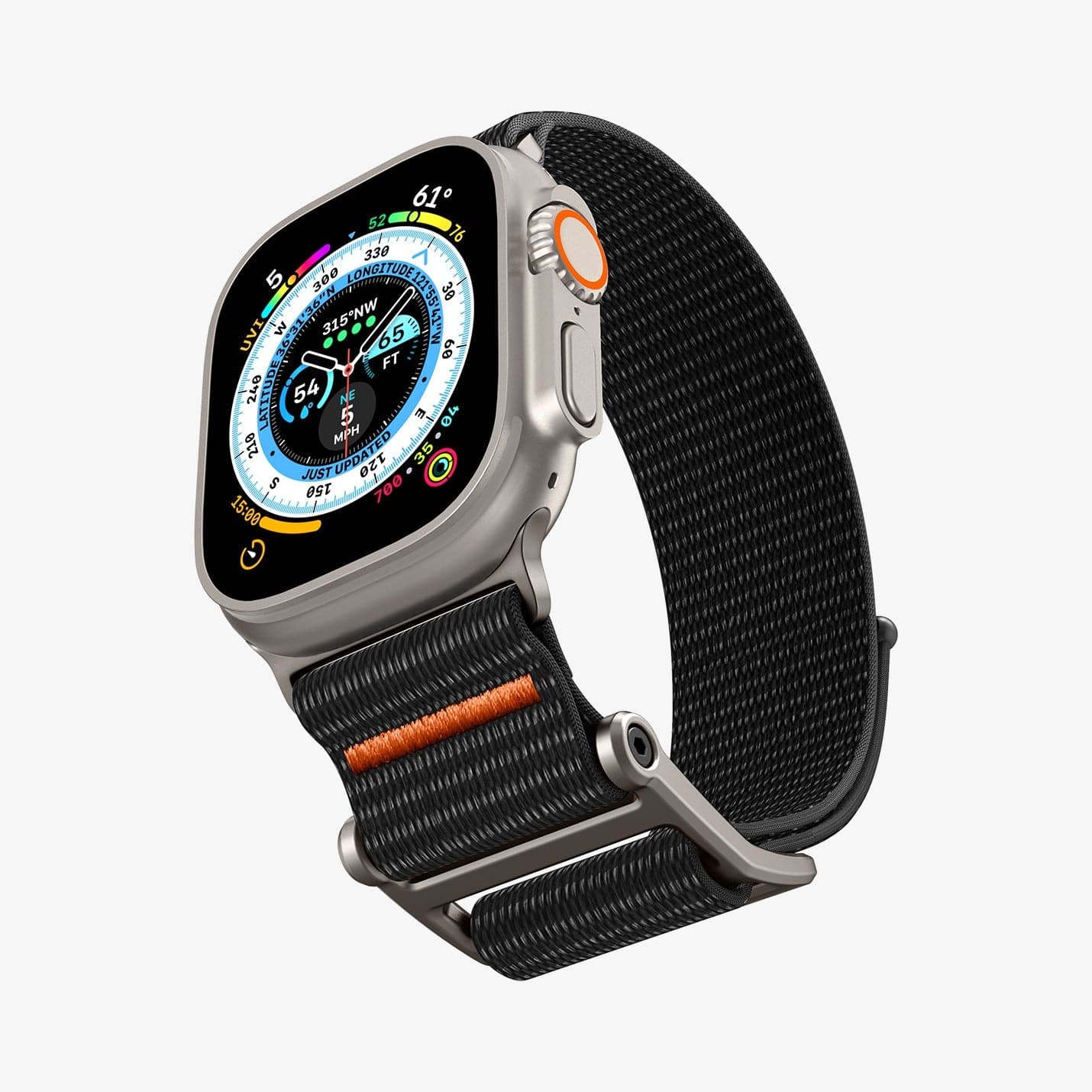AMP05981 - Apple Watch (45mm) DuraPro Flex Ultra in Black showing the front, side, and inner bottom