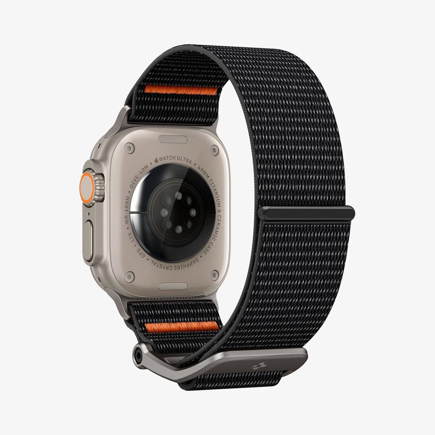 AMP05981 - Apple Watch (45mm) DuraPro Flex Ultra in Black showing the back, side, partial inner side and bottom