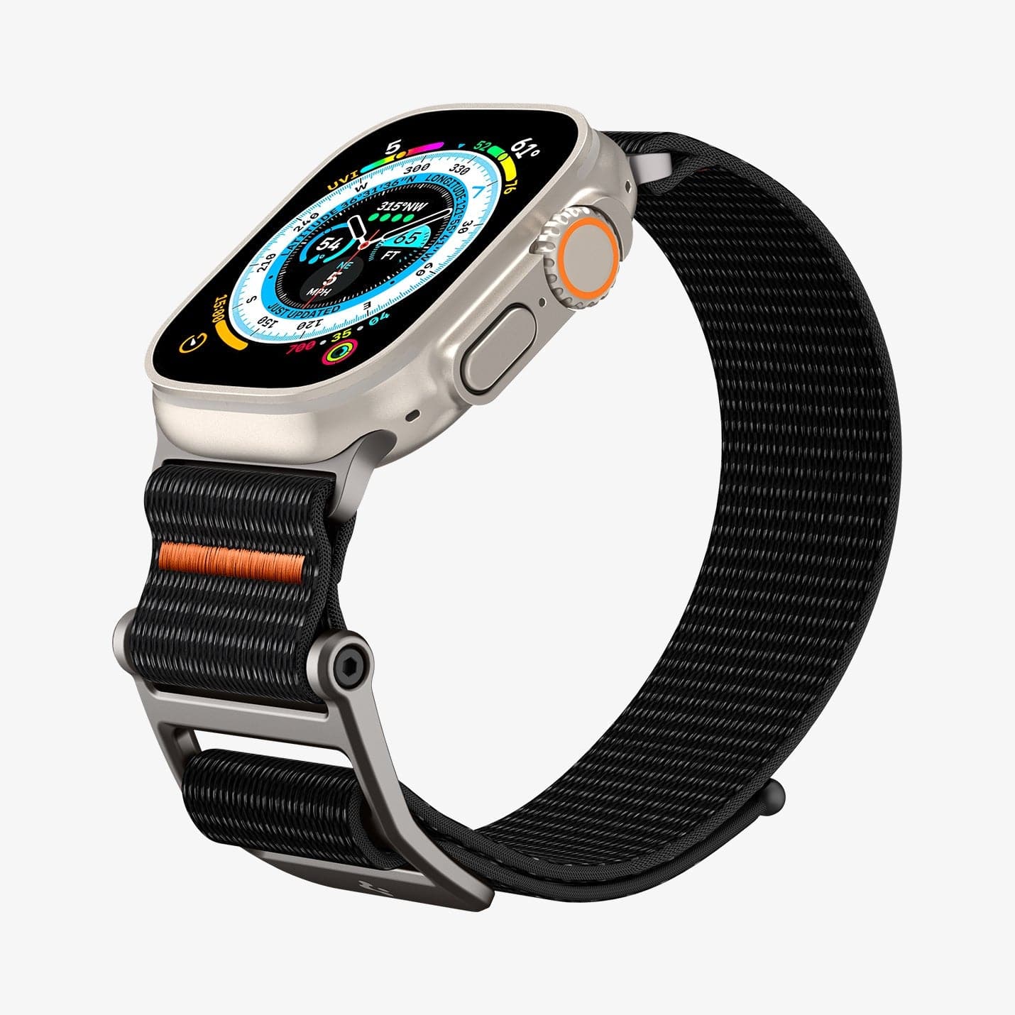 AMP05981 - Apple Watch (45mm) DuraPro Flex Ultra in Black showing the front, side and inner side and bottom