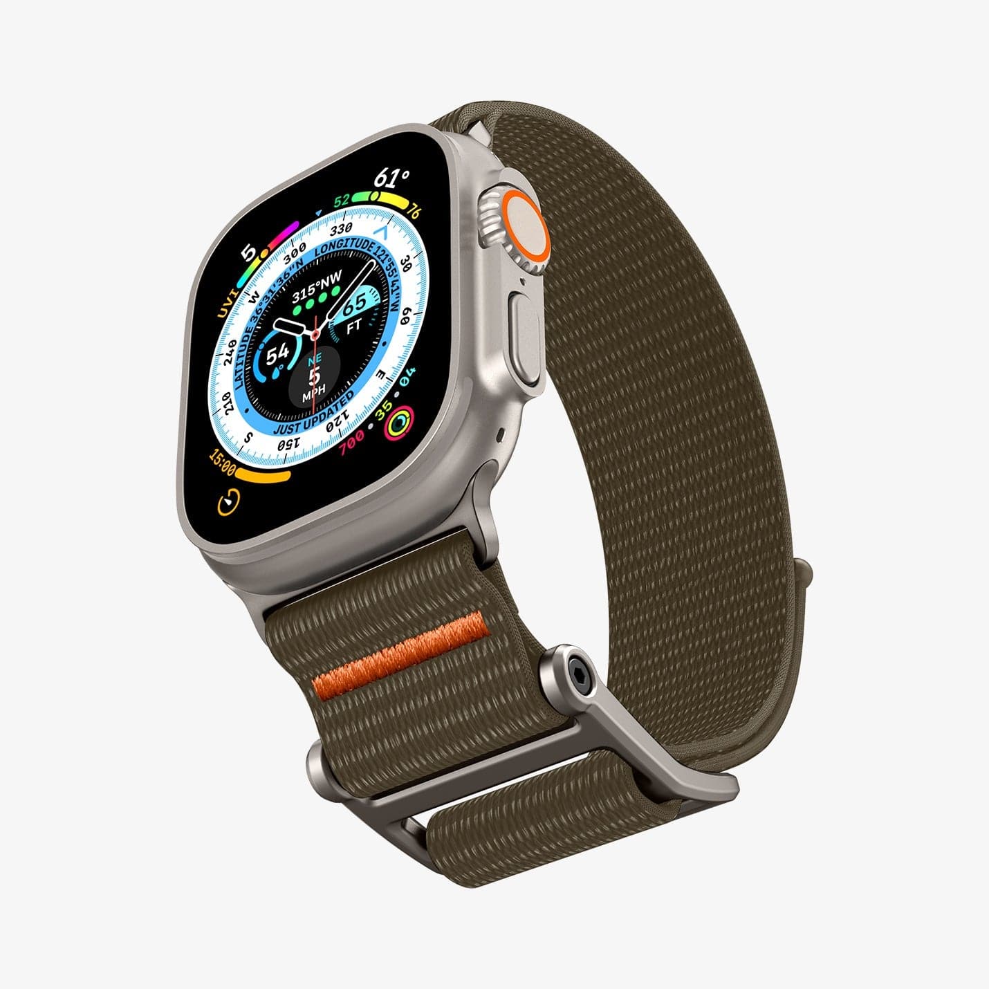 AMP05982 - Apple Watch (49mm) DuraPro Flex Ultra in Khaki showing the front, side, and inner bottom
