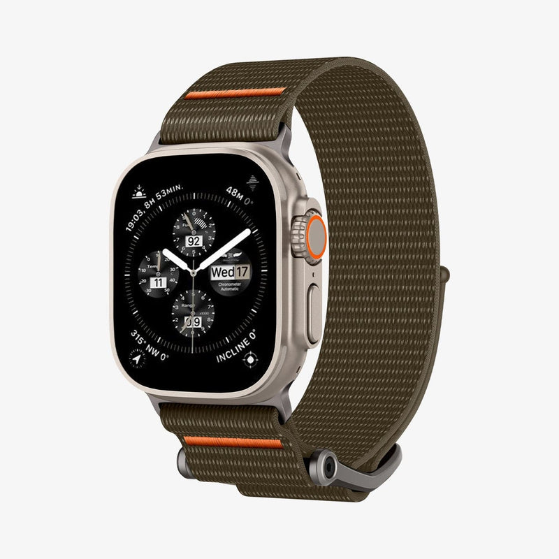 AMP05982 - Apple Watch (49mm) DuraPro Flex Ultra in Khaki showing the front, partial sides and inner bottom