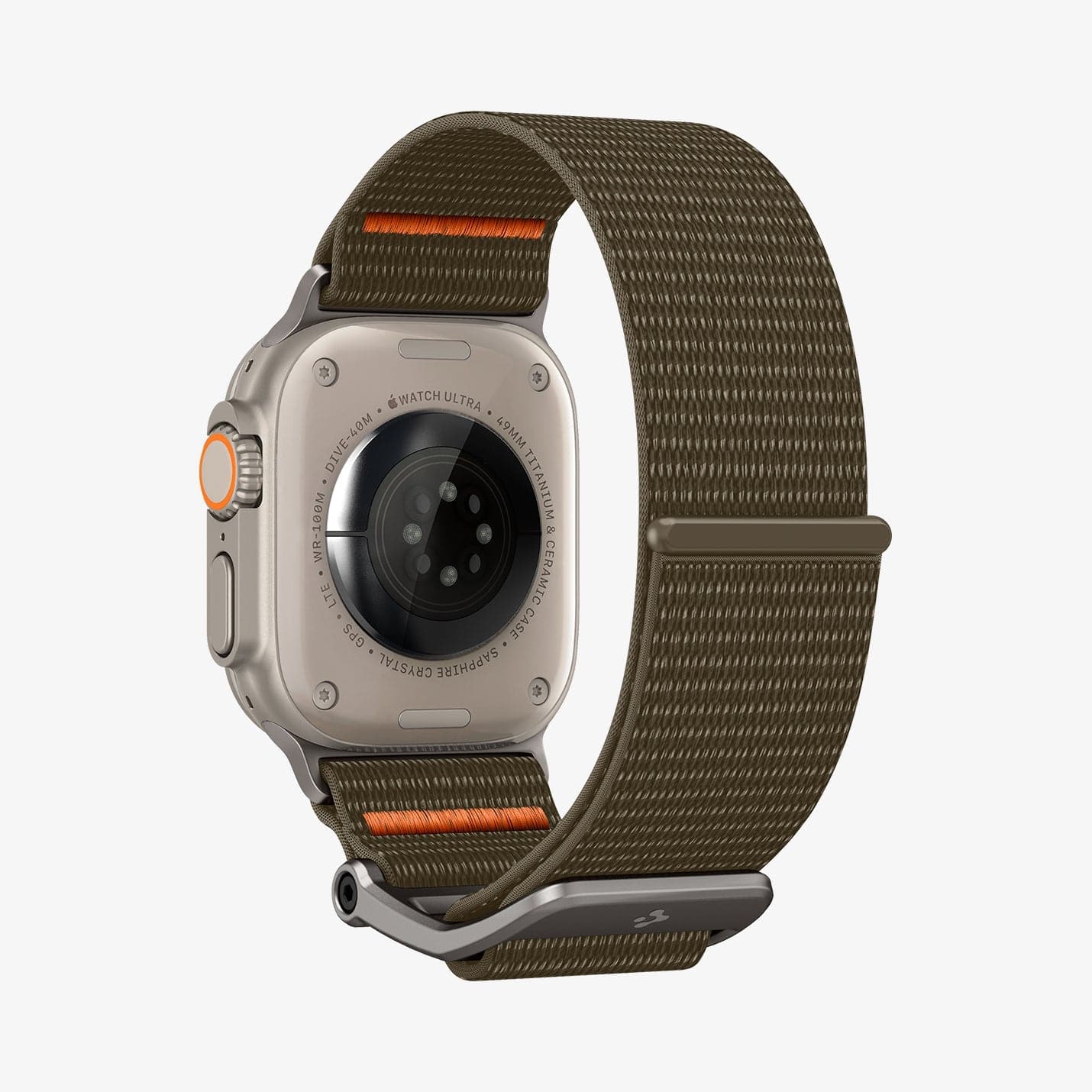 AMP05982 - Apple Watch (49mm) DuraPro Flex Ultra in Khaki showing the back, partial  inner and bottom