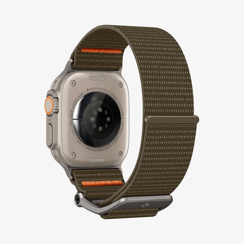 AMP05982 - Apple Watch (49mm) DuraPro Flex Ultra in Khaki showing the back, partial inner and bottom