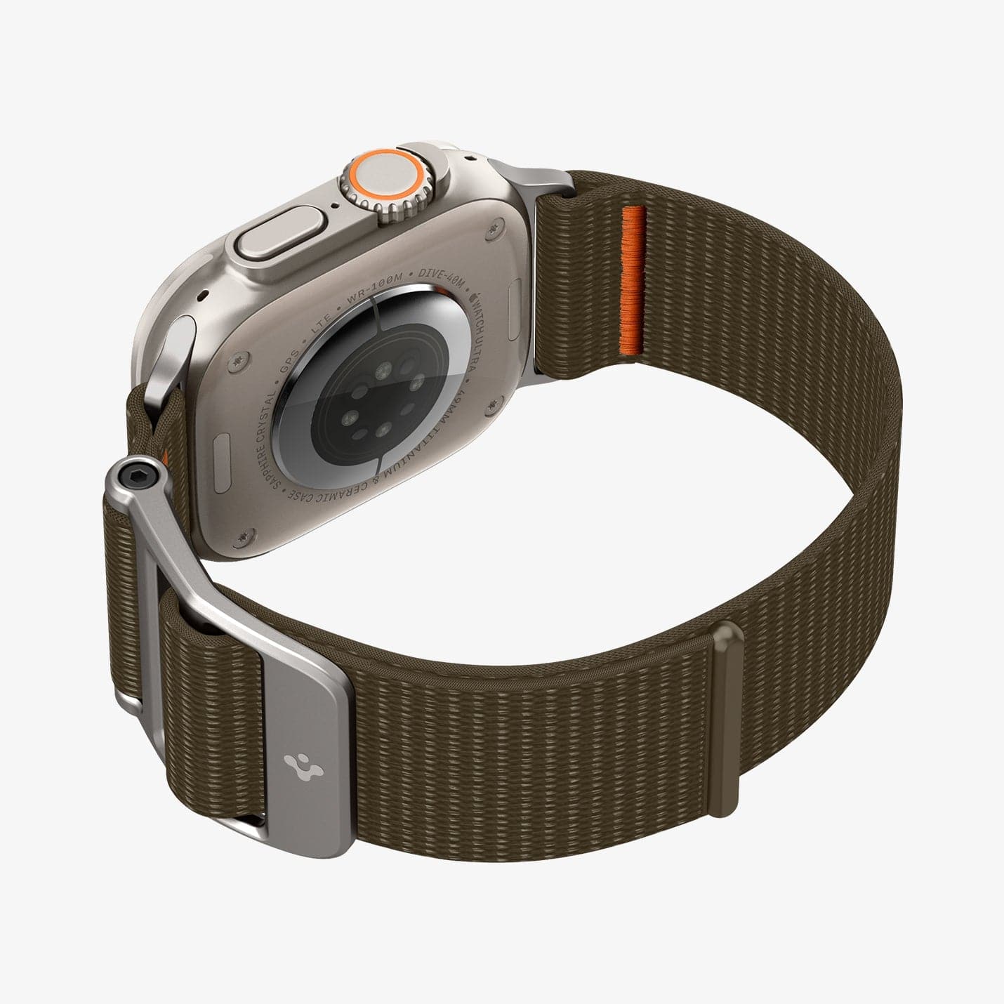 AMP05982 - Apple Watch (49mm) DuraPro Flex Ultra in Khaki showing the back, side, partial inner side and bottom