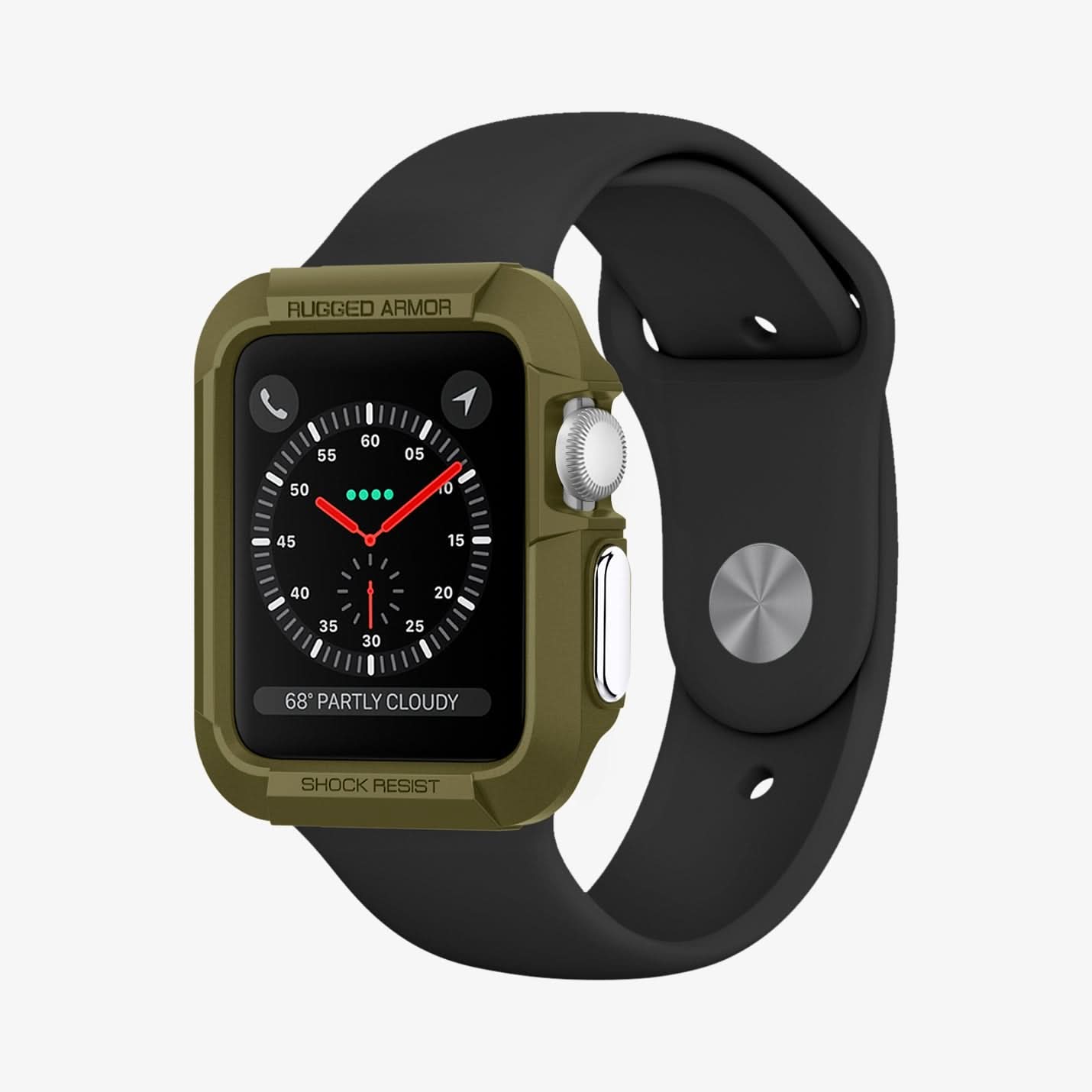 059CS26012 - Apple Watch Series (Apple Watch (42mm)) Case Rugged Armor in olive green showing the front and inside of band