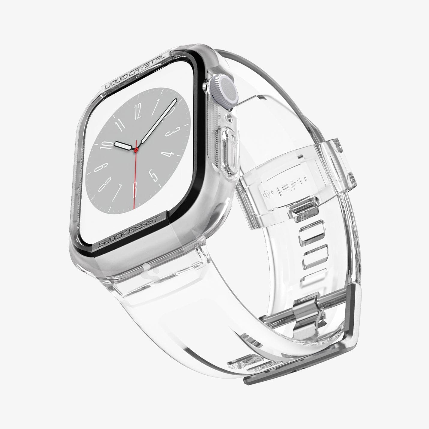 ACS02006 - Apple Watch Series (Apple Watch (45mm)) Case Liquid Crystal Pro in crystal clear showing the front, bottom and inside of band