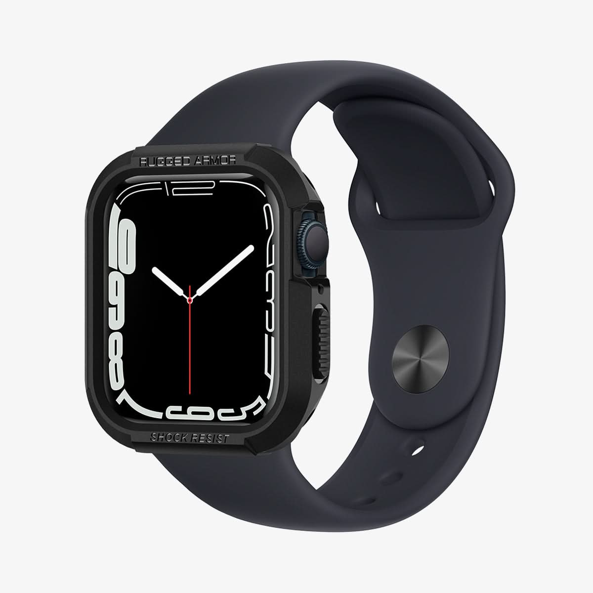 061CS24480 - Apple Watch Series (Apple Watch (41mm)) Case Rugged Armor in black showing the front and inside of band
