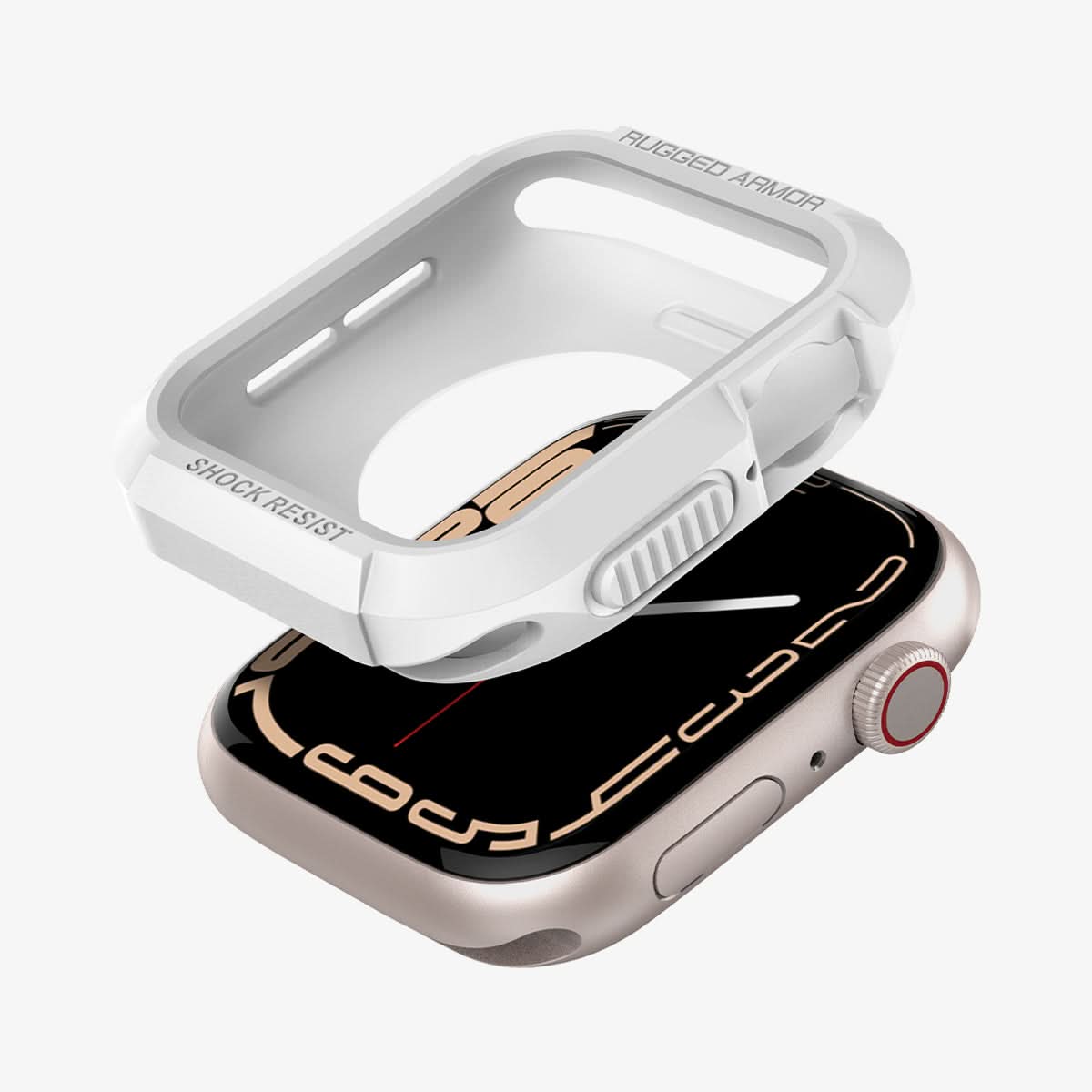 061CS24482 - Apple Watch Series (Apple Watch (41mm)) Case Rugged Armor in white showing the case hovering above the watch face